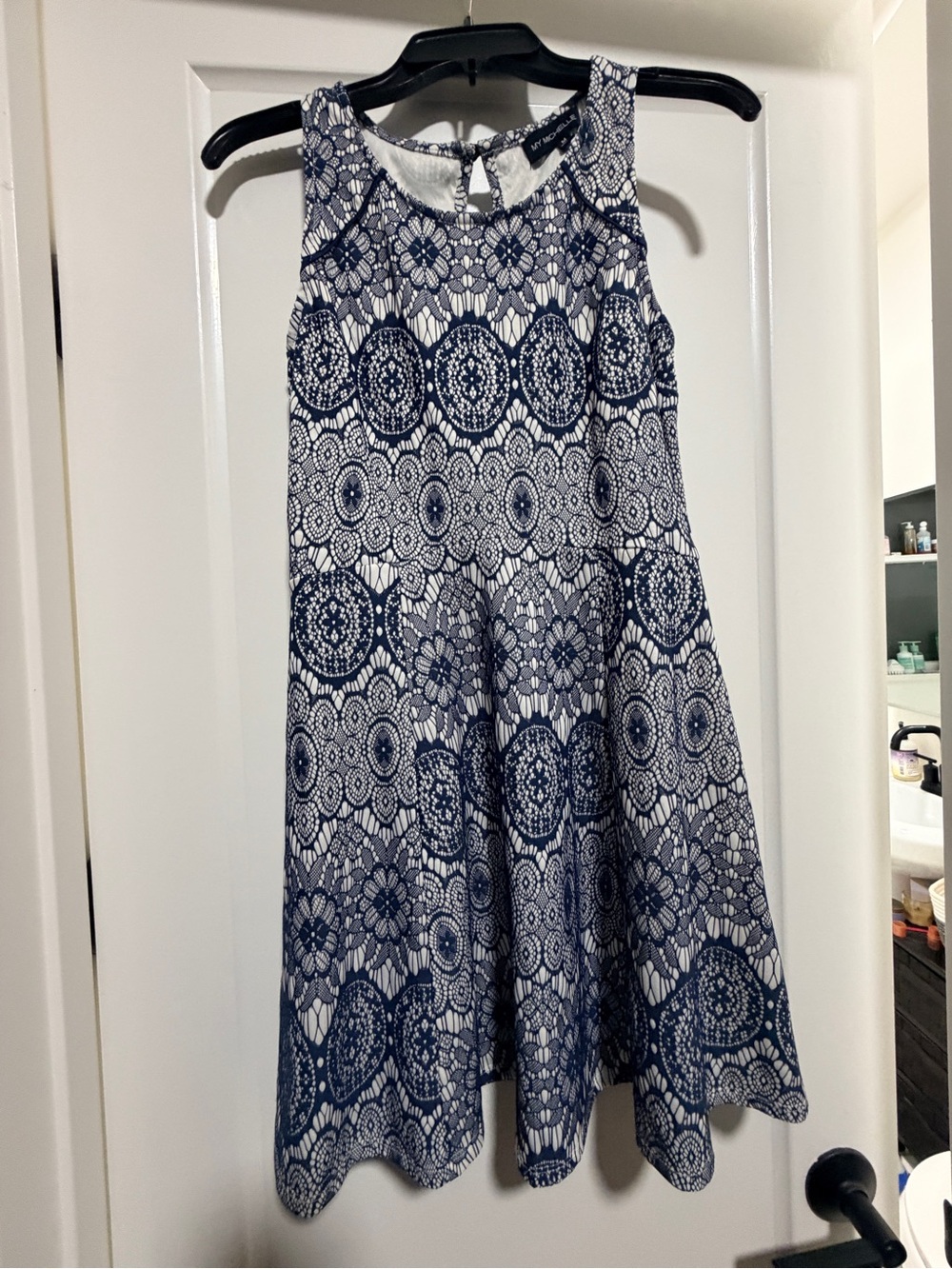 My Michelle Navy and White Lace-Pattern Swing Dress